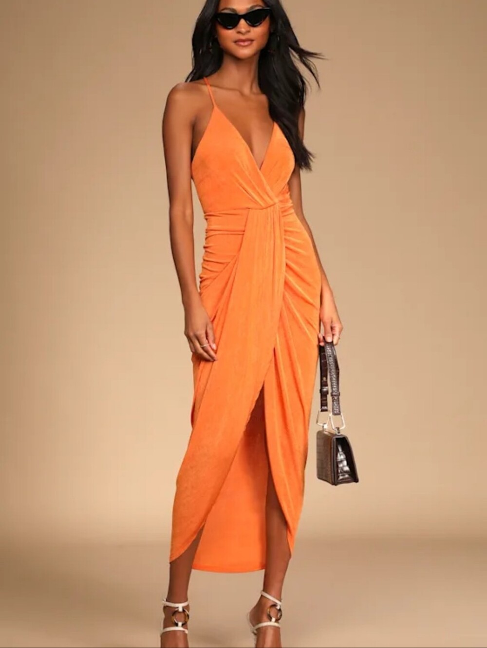 Lulus Dreamy Date Orange Surplice Midi Dress New XL